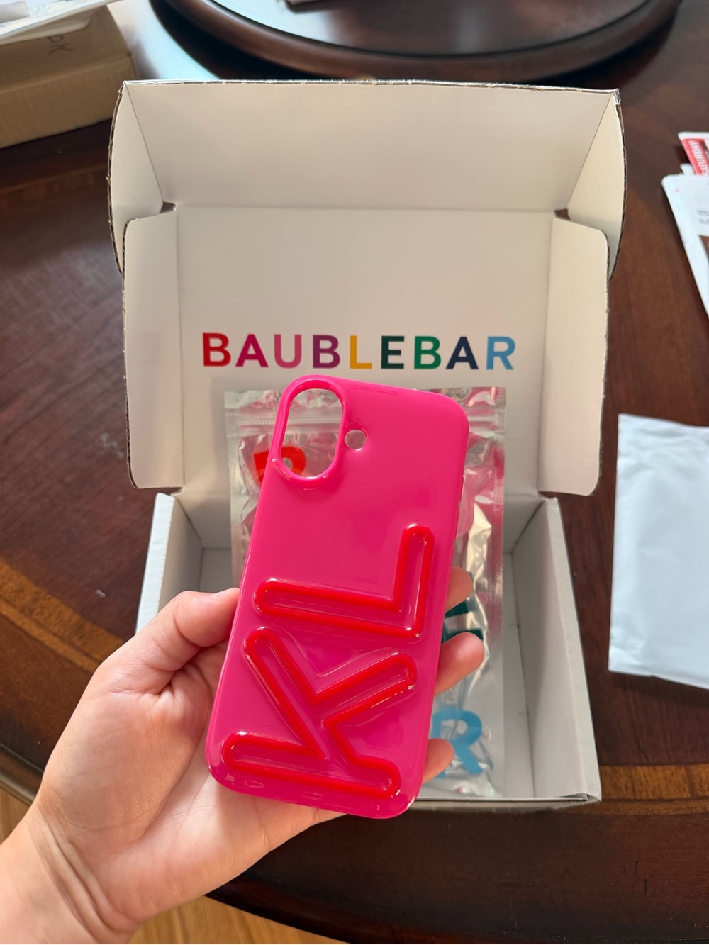 BaubleBar Hot Pink iPhone Case with Raised Red Accents